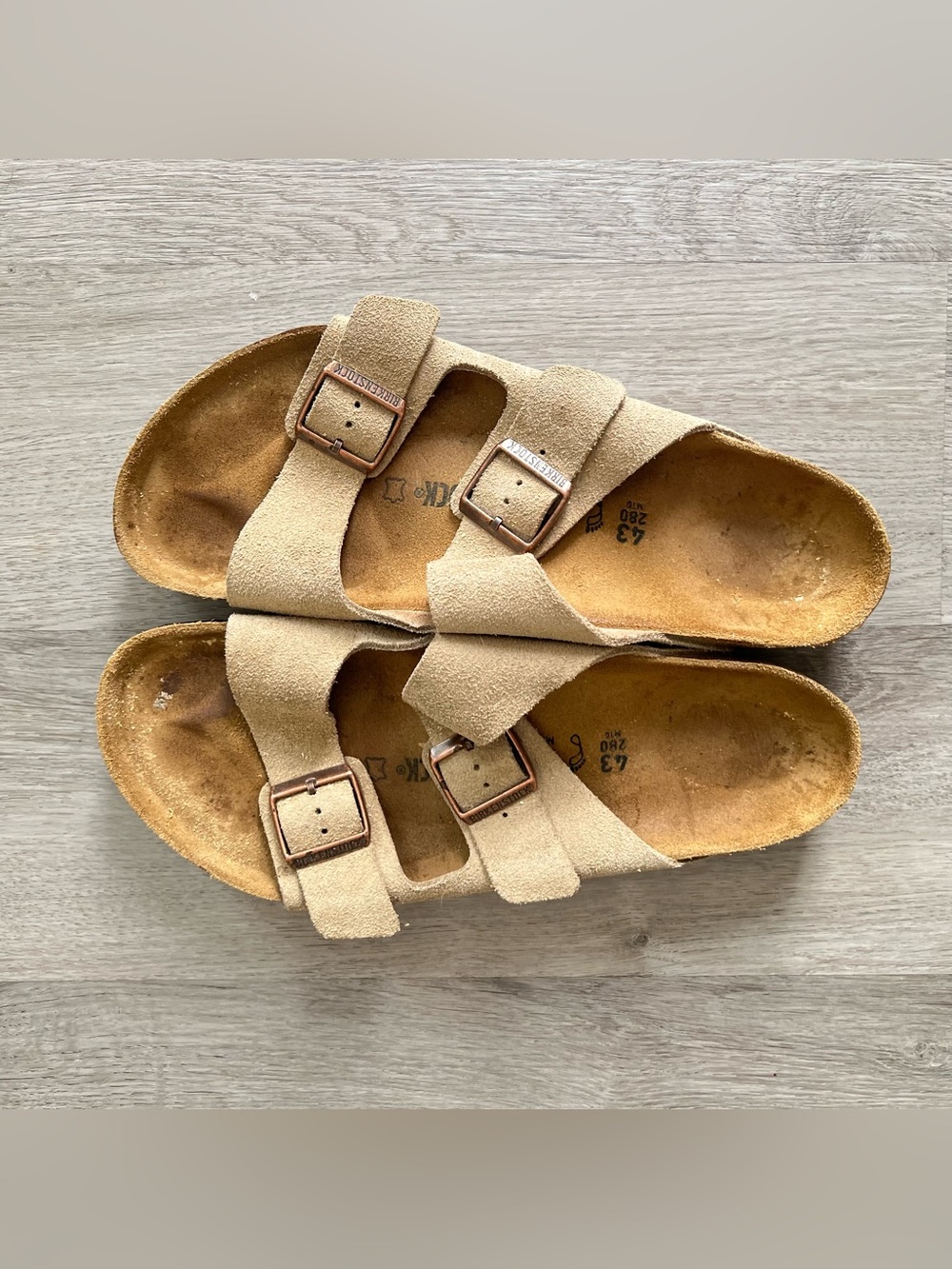 Birkenstock Arizona Taupe Suede Sandals Size 43 US Men 10 10.5 Women 12